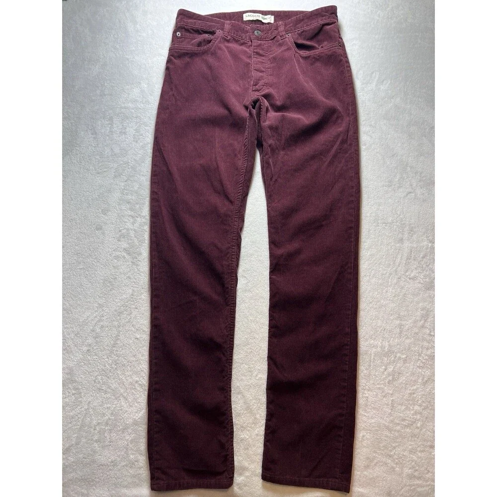 Lacoste Corduroy Jeans Mens 33x34 Slim Fit Button Fly Griotte Cherry Red